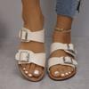 Open-toed Flat-bottomed Slippers Female Wish Large Size One-word Buckle Belt Outside Wearing Beach Cool Slippers Sandals