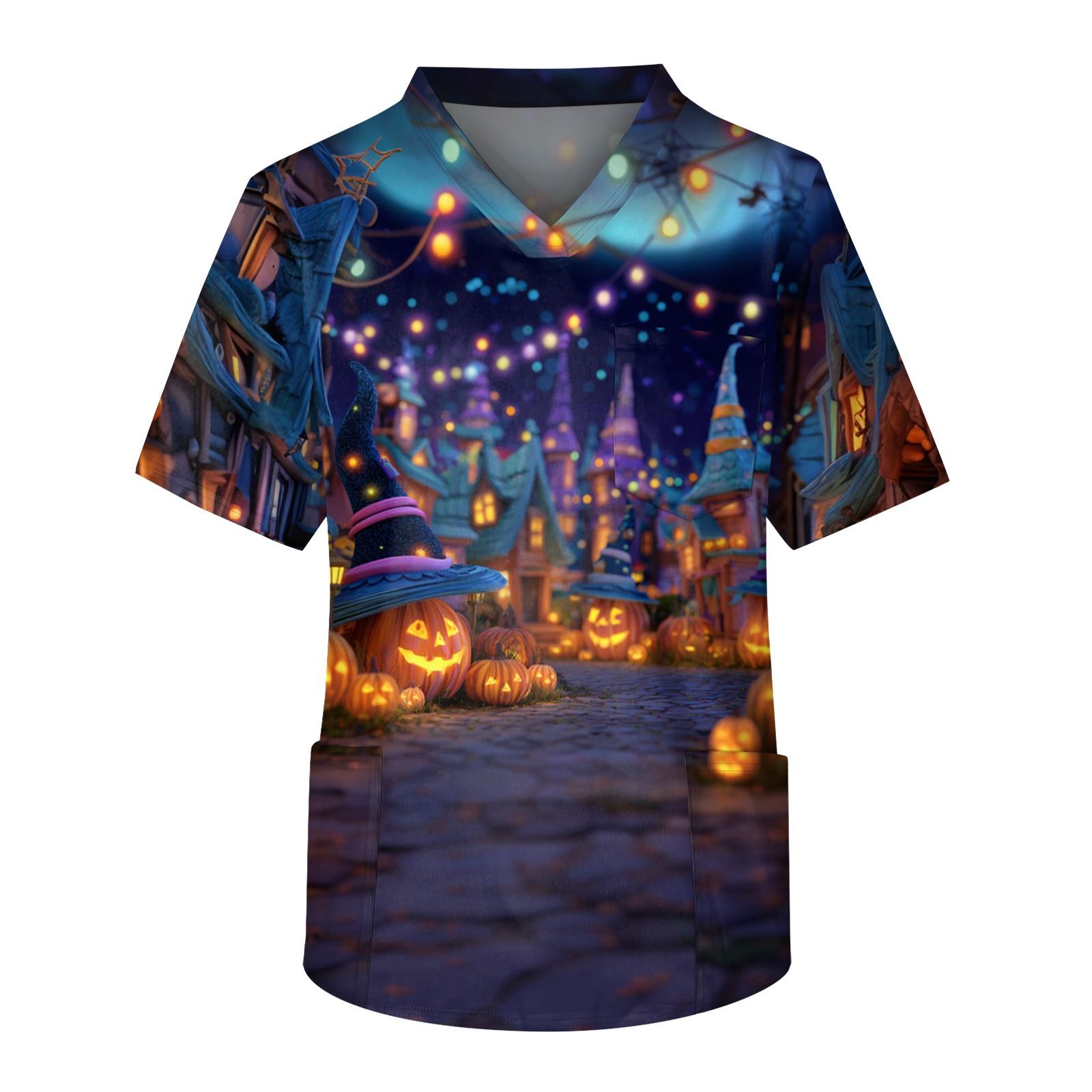 Мужской топ с короткими рукавами и v-образным вырезом на Хэллоуин с принтом на груди и карманом для ухода за кожей XXXXL 1665₽