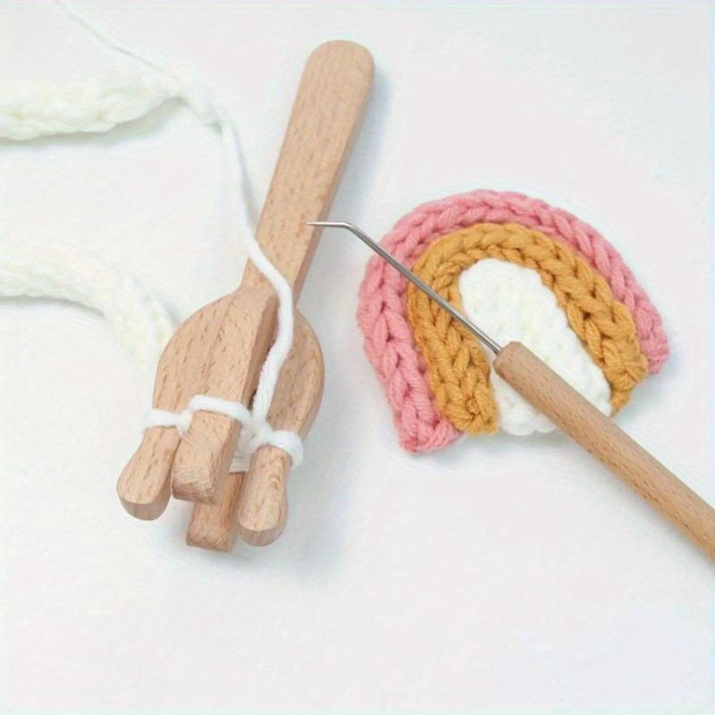 2pcs Knitting Fork and Needle Kit Wooden Hand Weaving Ancient Cording Tool Wooden Lucet Fork Weaving Needle
