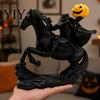 Decorative Resin Horseman Headless Statue with Pumpkin, Horror Knight Holding Pumpkin Festival Party Supplies Ornament, Halloween Horse Sculpture