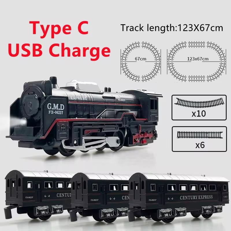 Christmas Train Set Toys for Kids with Lights Train Locomotive Engine Railway Kits Carriages Tracks Model Toddler Birthday Gifts