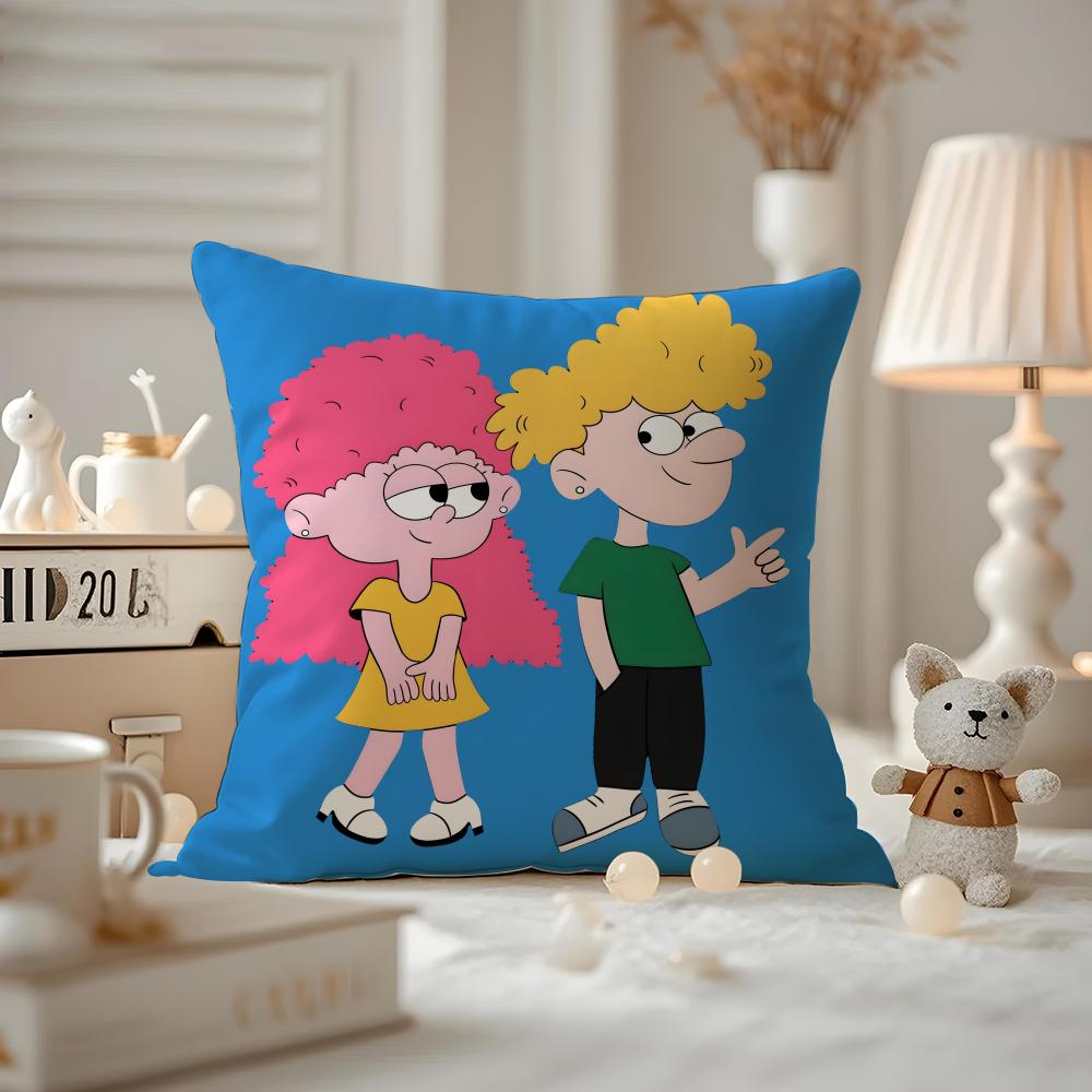 Cute Cartoon Couple Cushion Cover Anti-dustmite Pillowcase Invisible Zipper Silky Short Plush Sofa Cushion Cover
