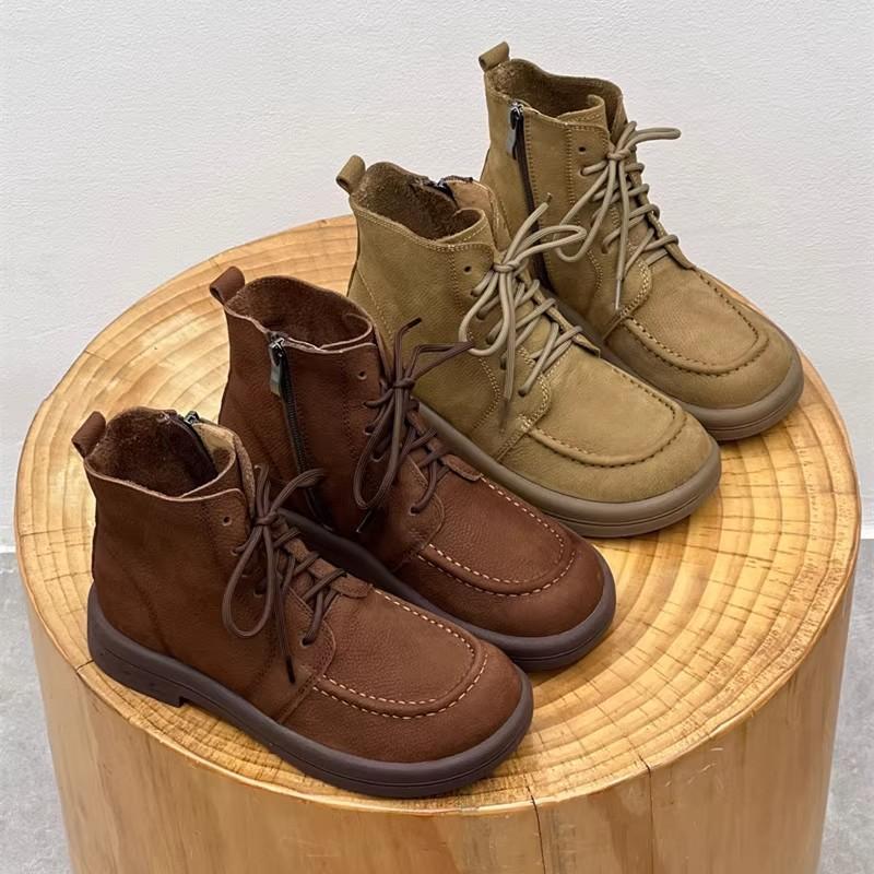 GKTINOO Handmade 100% Genuine Leather Short Boots Women's Flat Heel Round Toe Boots Women Leisure Shoes Autumn Women Boots