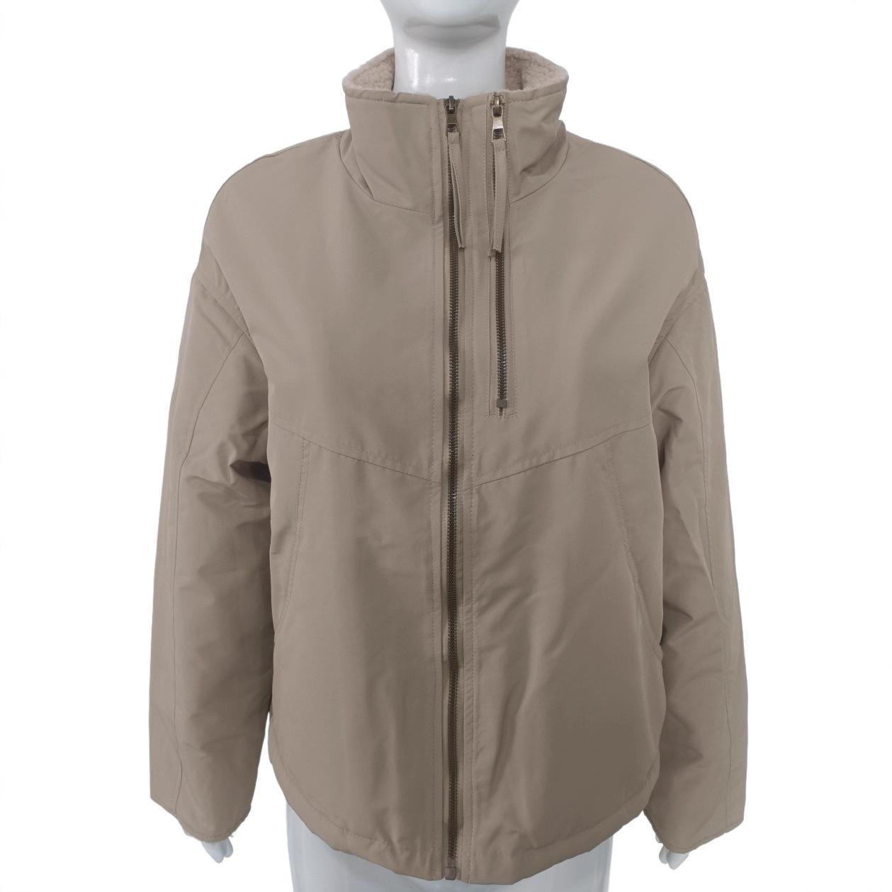 

Дизайн со стойкой воротником плюс бархатное хлопковое пальто женское толстое теплое зимнее пальто свободная куртка короткое пальто XL коричневый