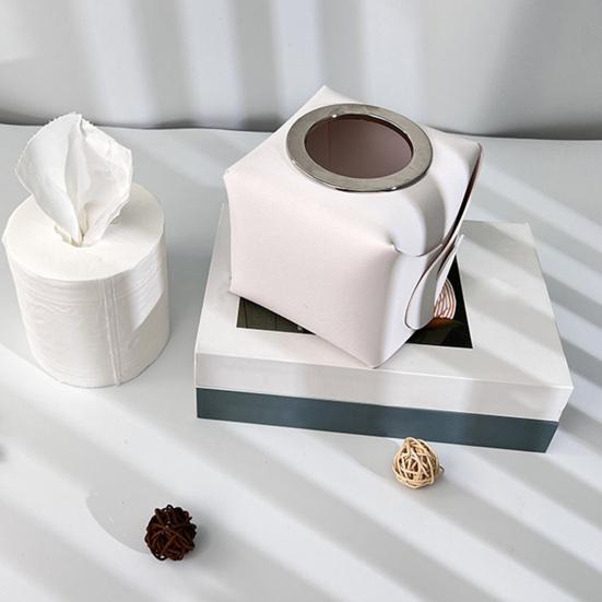 Roll Paper Box Multifunctional Square Large Diameter High Capacity Reusable Pen Holder Faux Leather Napkin Paper Case Desktop Sundries Organizer