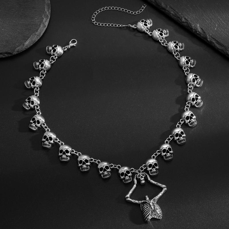 Halloween Skull Necklace Gothic Dark Skeleton Pendant Collarbone Chain Men Women Necklaces Jewelry Accessory Gifts