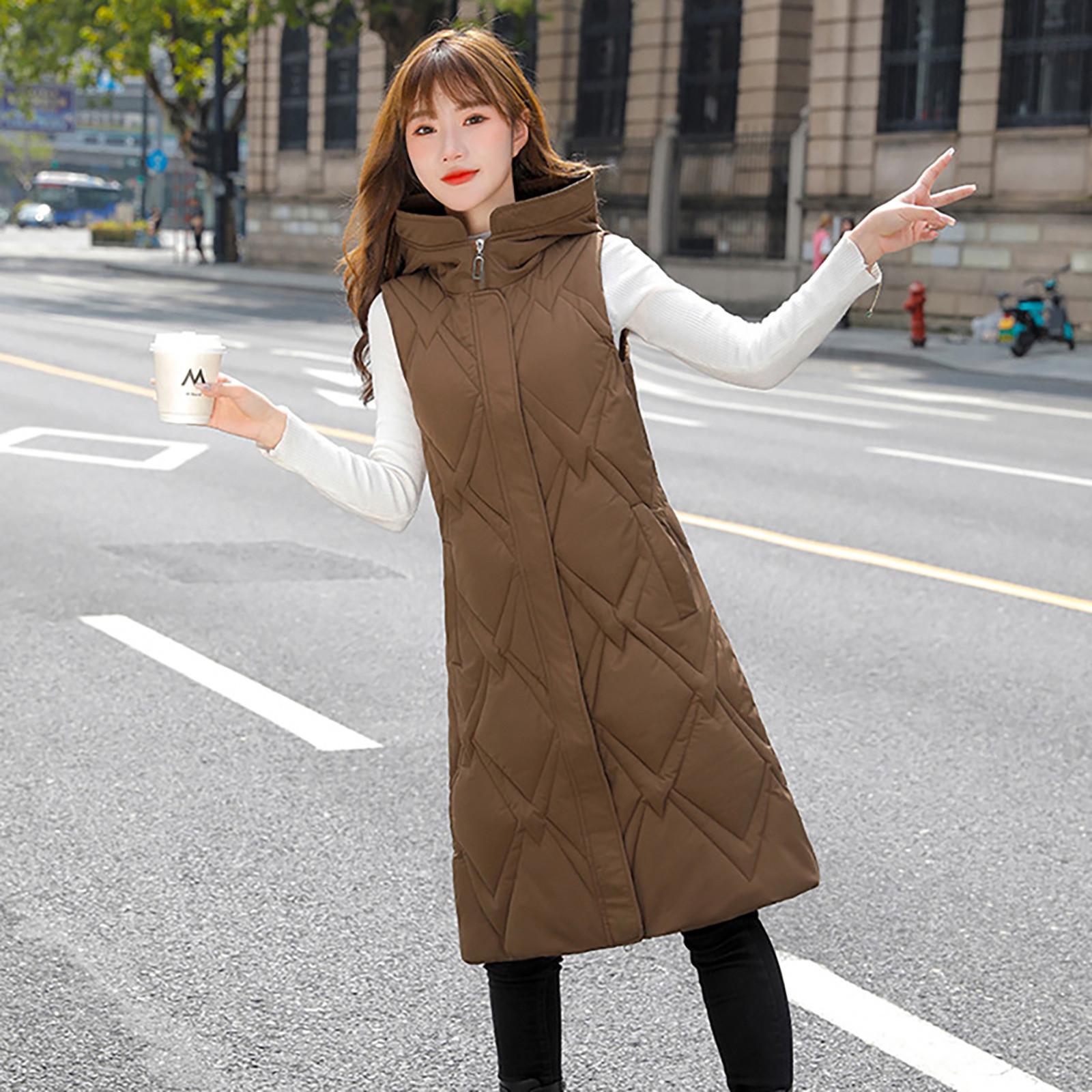 

Женская теплая однобортная хлопковая куртка больших размеров с капюшоном средней длины, тонкий кардиган, пальто XXL кофейный