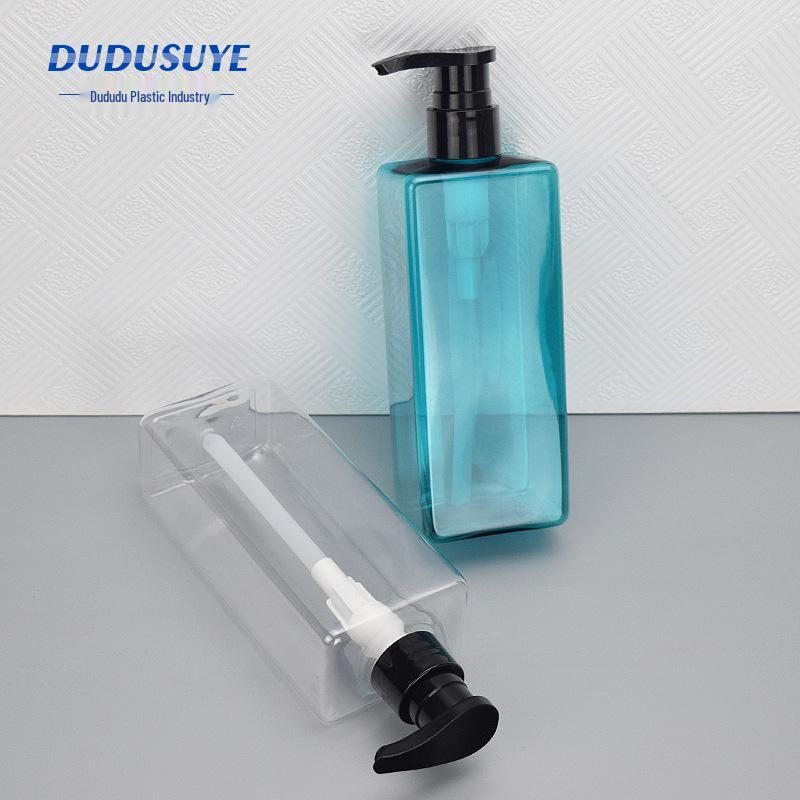 Auf Lager: 500ML Druck-Typ Flacher Quadratischer Duschgel & Lotion Spender - PET Kunststoff Shampoo Flasche