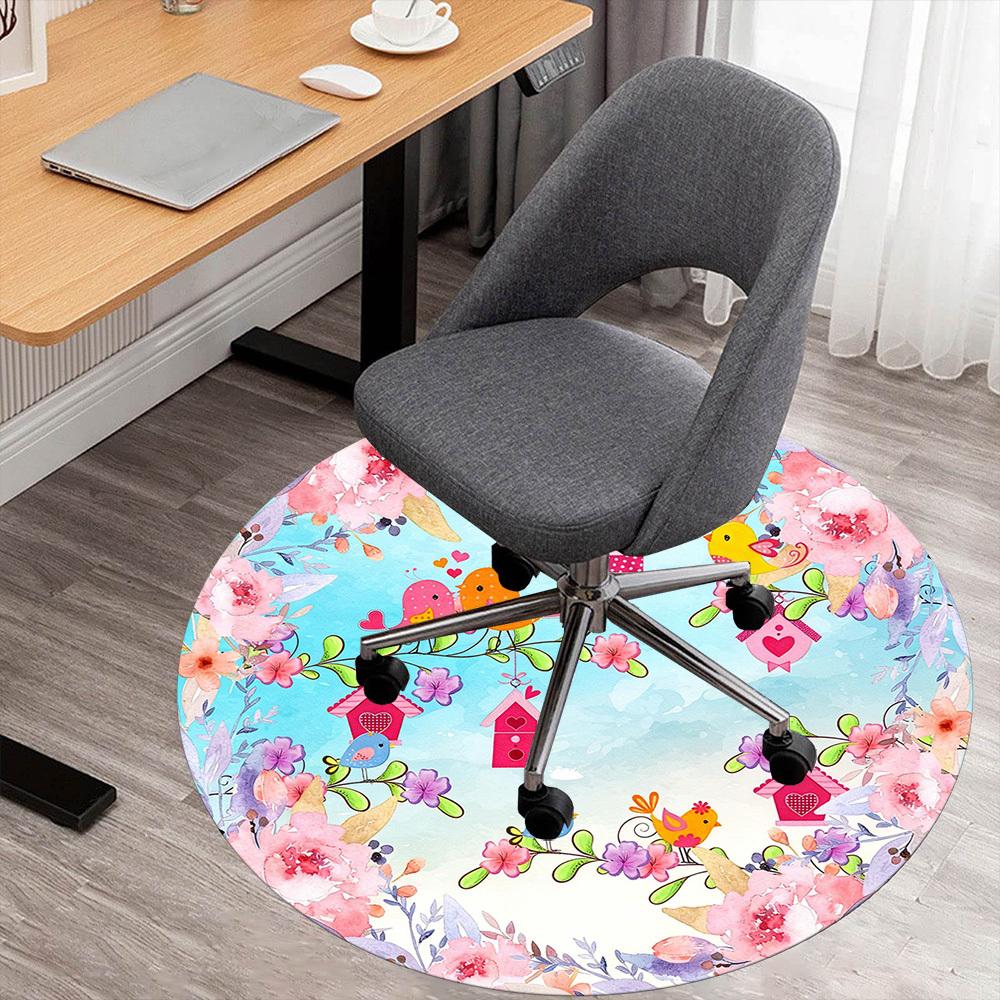 

1pc Birds Flowers Round Chair mat office Area Rug - Non-Slip, Floor Mat for Office, Bedroom, and Indoor Decor p127220 80cm by 80cm