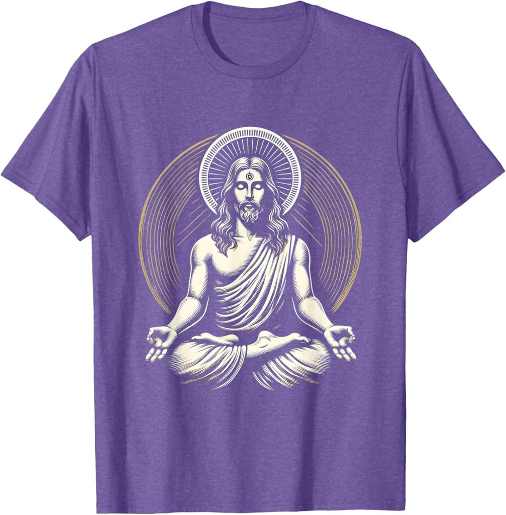 Jesus Meditating Spiritual Zen Graphic Tee Men's Cotton Casual Short Sleeve T-Shirt