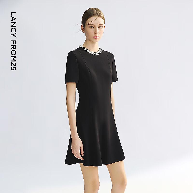 LANCY Focus Series Acetate Blend Waist-Cinching Elegant Midi Dress