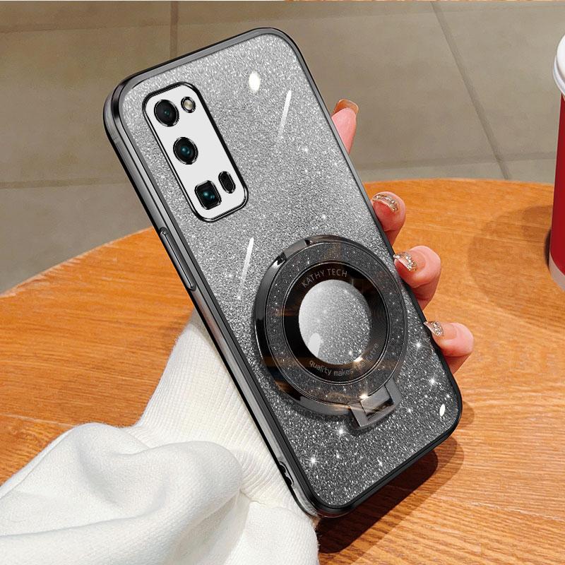 Bling Ring Holder Detachable Glitter Sticker Chromed TPU Case With Stand For Honor 30 Pro 30S 30Lite