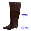 Fashion Brown Footwear Female Slip On Shoes Knee High Boots For Ladies Fashion Pointed Toe Women Ankle Western Boots With Low Heel Shoes