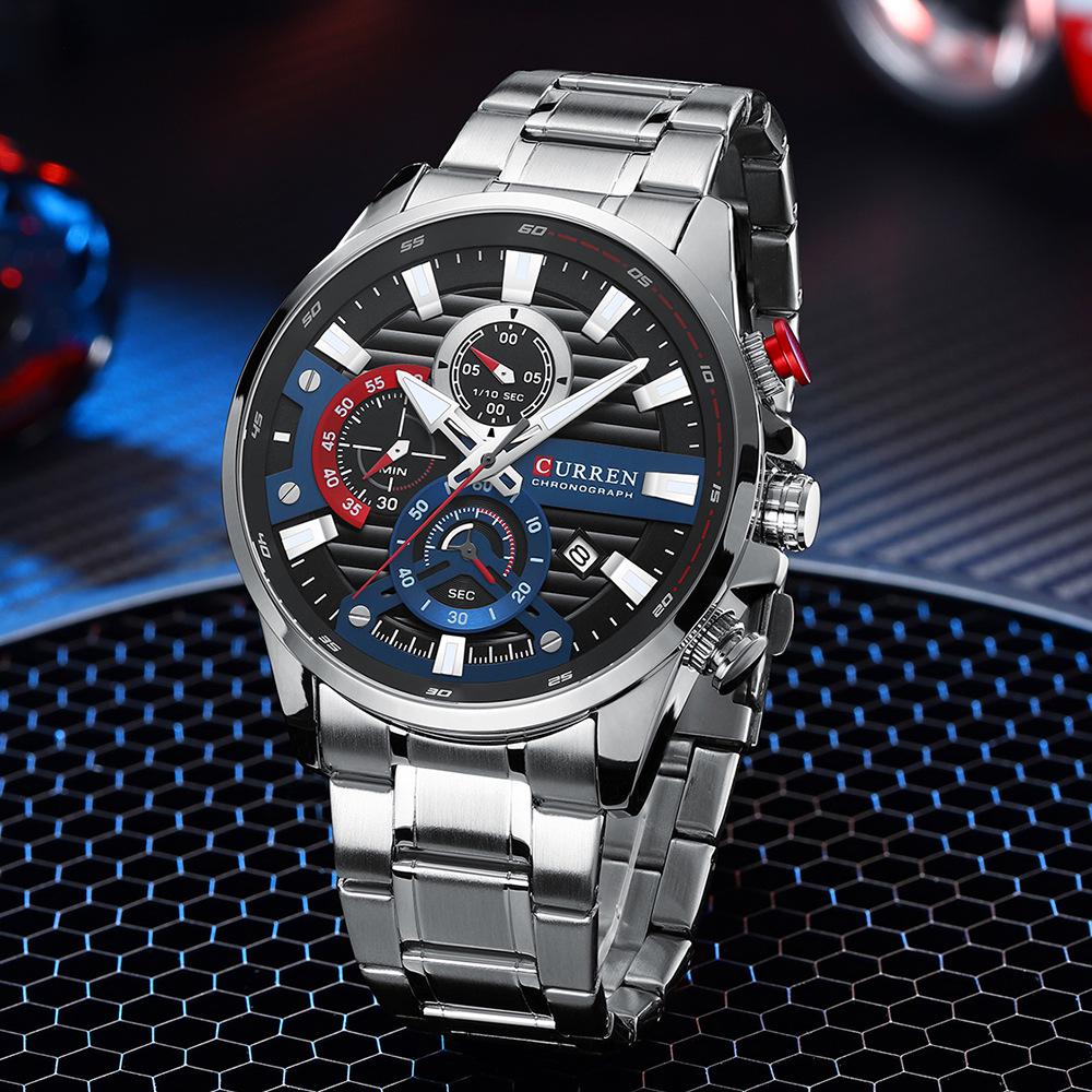 CURREN 8415 Men's Waterproof Stainless Steel Chronograph Quartz Sports Watch with Calendar.