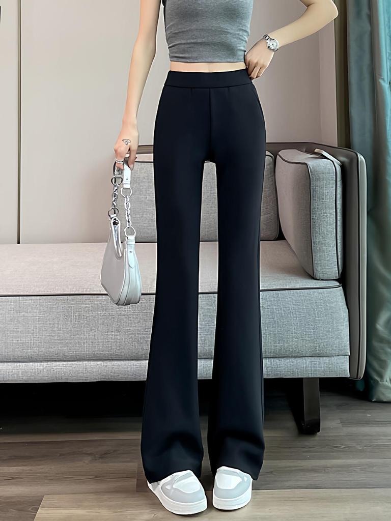Women's Slim High-Waisted Micro-Flare Black Pants for Spring/Summer, Stretchy and Casual