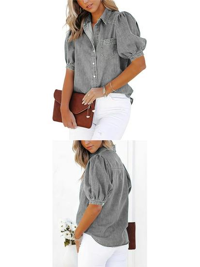 2026 Spring/Autumn European Style Multi-color Women's Imitation Denim Cardigan Shirt, Various Sizes