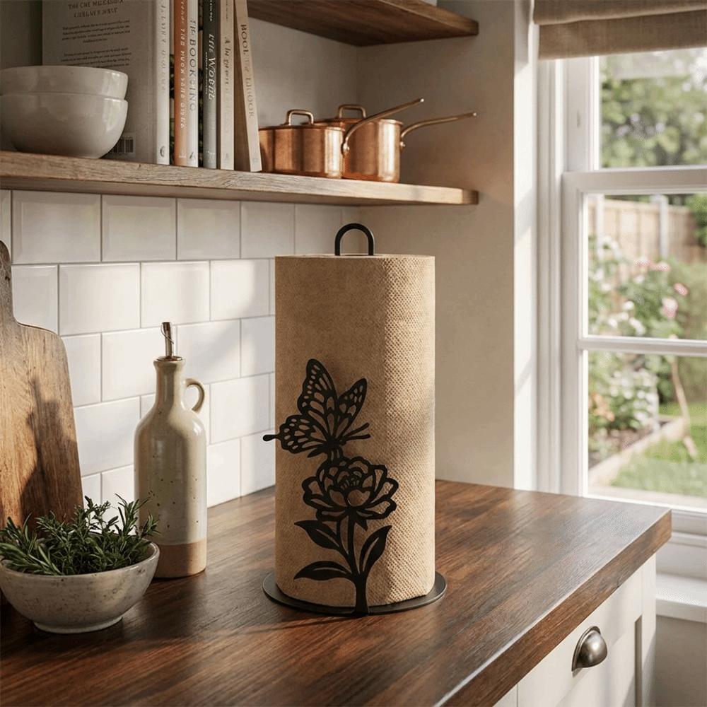 Creative 2D Flat Butterfly Napkin Holder Wooden Base Free Standing Vertical Napkins Rack Decorative Tissue Stand Parties