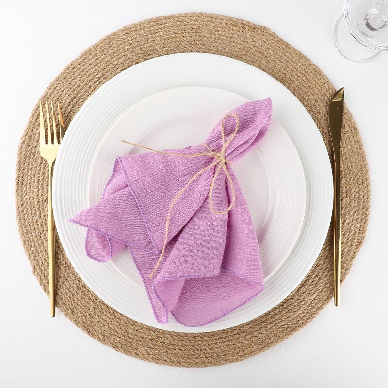 4PCS Pure Cotton Napkins Ins Style French Lock Edge Napkins Party Western Table Towels Decoration Fabric (Without Hemp Rope)