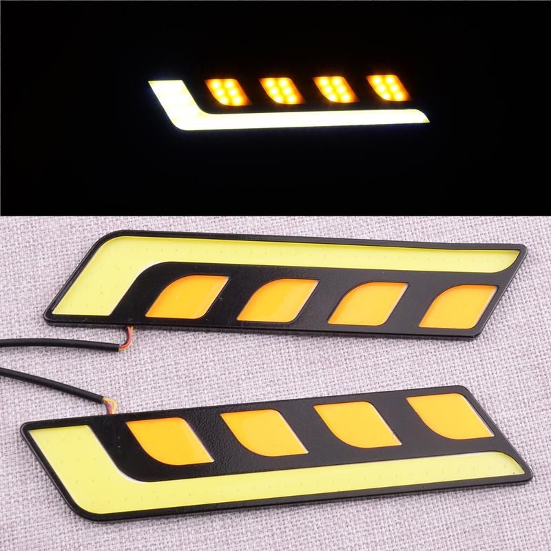 2Pcs White & Amber Waterproof 12V COB LED Car DRL Driving Daytime Running Lamp Fog Light