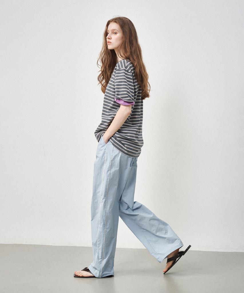 OSTKAKA Piping Detail Nylon Pants Sky Blue