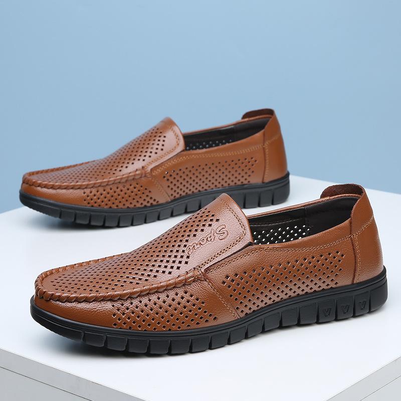 

Мужская обувь лето прохладная кожаная обувь мужская кожаная повседневная обувь полая дышащая обувь бини мужская обувь с отверстиями 44