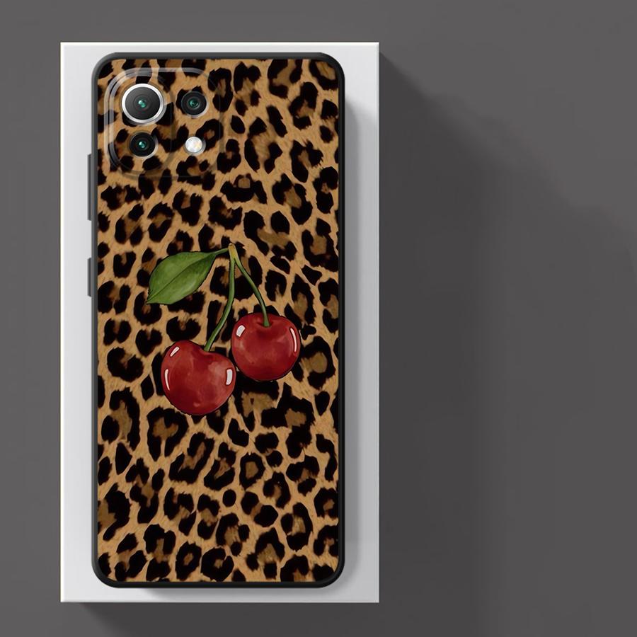 Funda Phone Cover Case for Xiaomi Poco F8 C61 C75 C50 F1 F3 M5 X3 X4 X5 X7 Pro C71 M3 M4 M7 Pro Leopard Cherry
