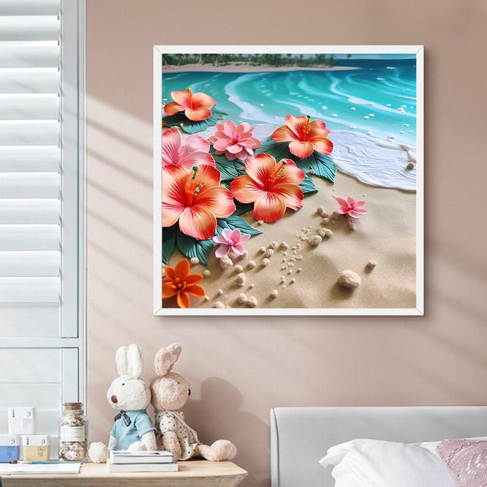 Diamond Painting Set Seaside Flower Full Square Round 5D Diy Embroidery Mosaic Beach Landscape Home Decor