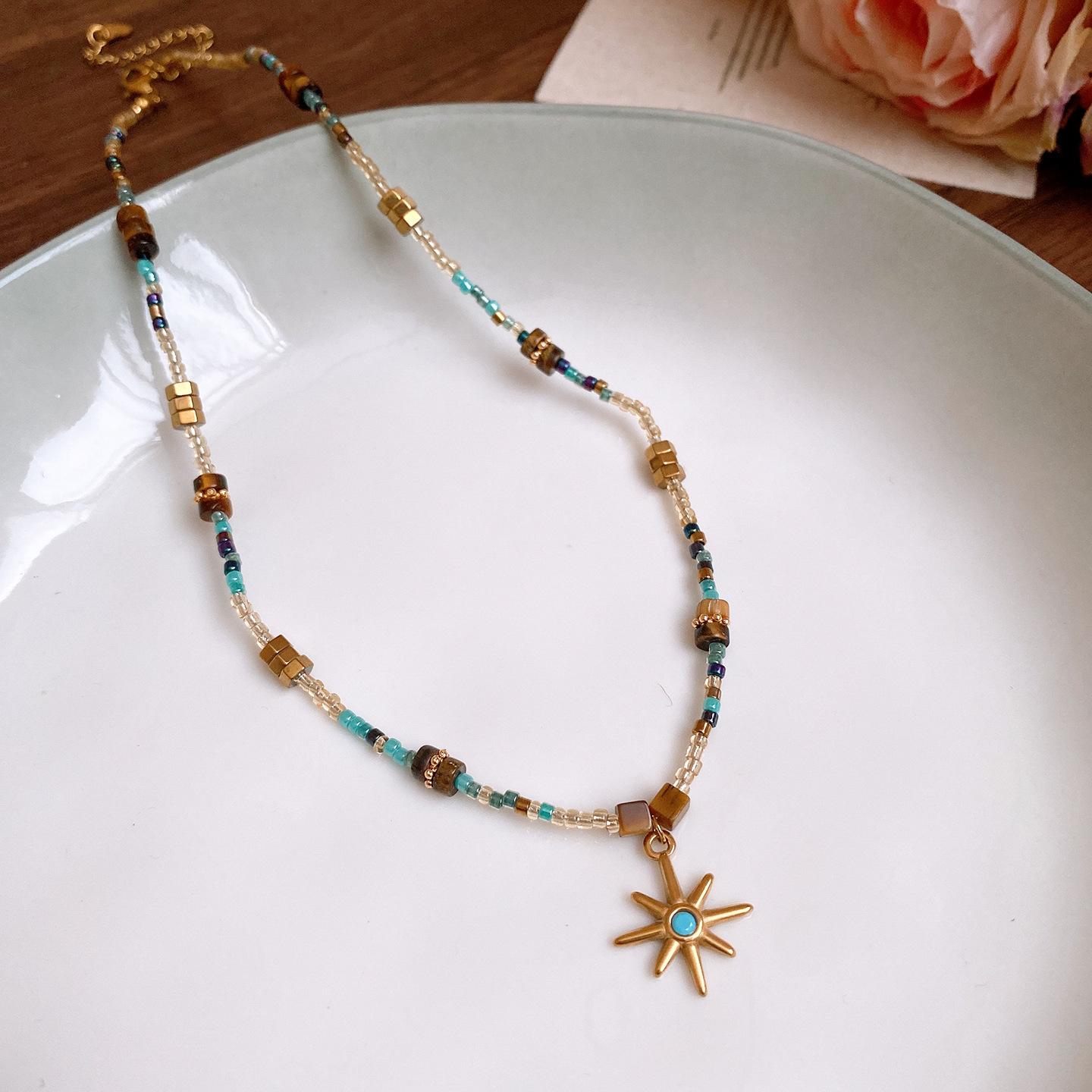 Ретро этнический стиль цветной бисерный подвеска-звезда цепочка на ключицу дизайн-чувство нишевый предмет украшение