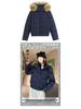 Women's Dark Blue Retro Winter Fur Collar Hooded Short Cotton Coat