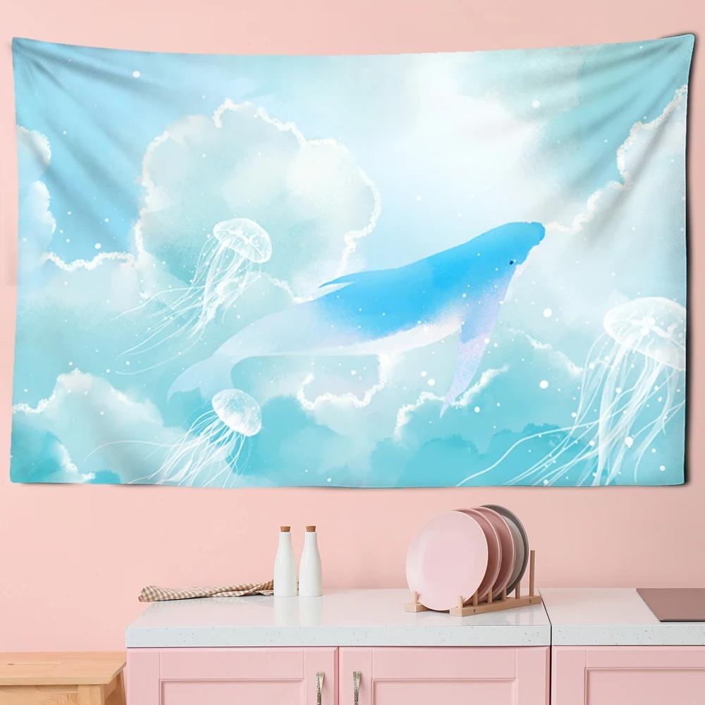 Whale Pattern Hanging Cloth Cartoon Pink Purple Cloud Room Tapestry Home Decoration Bedroom Wall Background Cloth