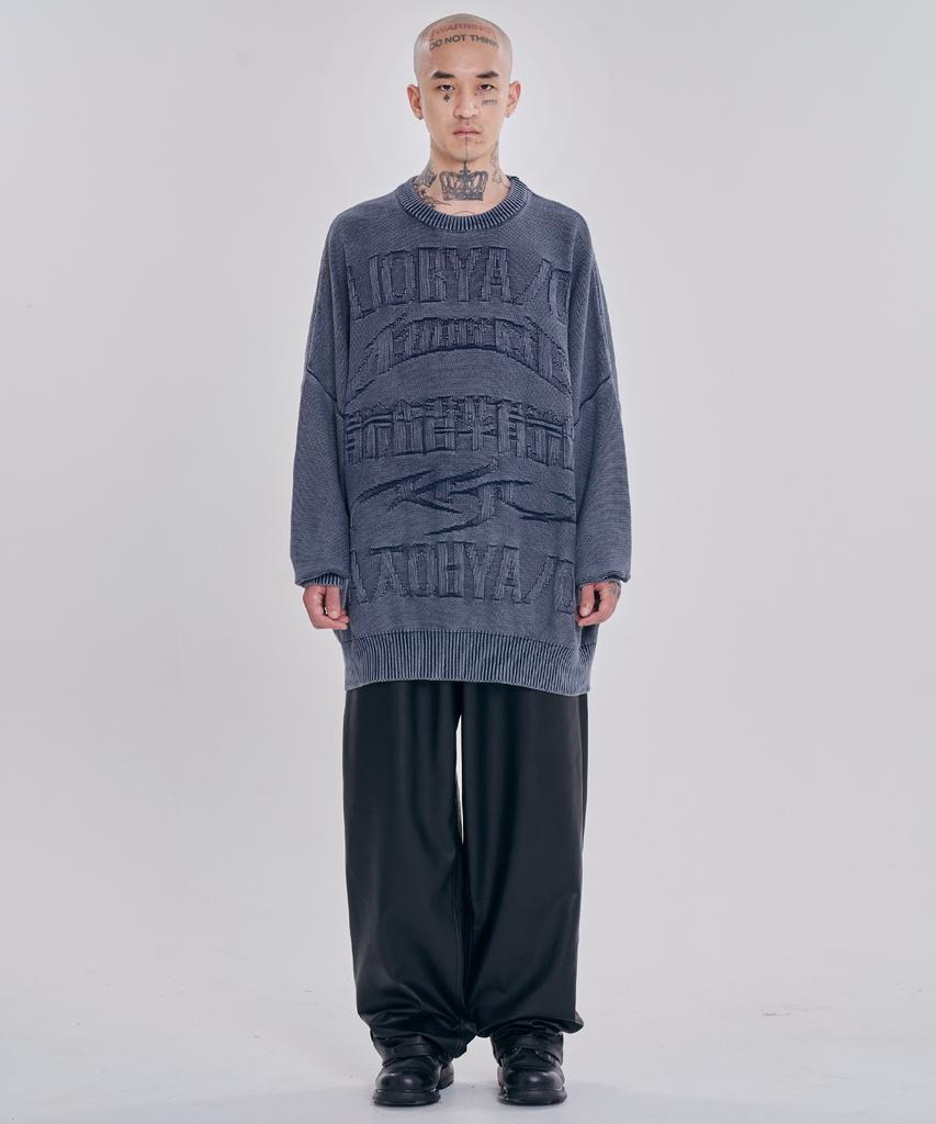 AJOBYAJO [Pba] Five Ajo Logos Washed Sweater [Navy]
