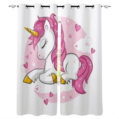 Cute Pink Magical Unicorn Window Treatment Curtain for Living Room Hotel Fashion Home Decor Printed Bedroom Valance Drapes
