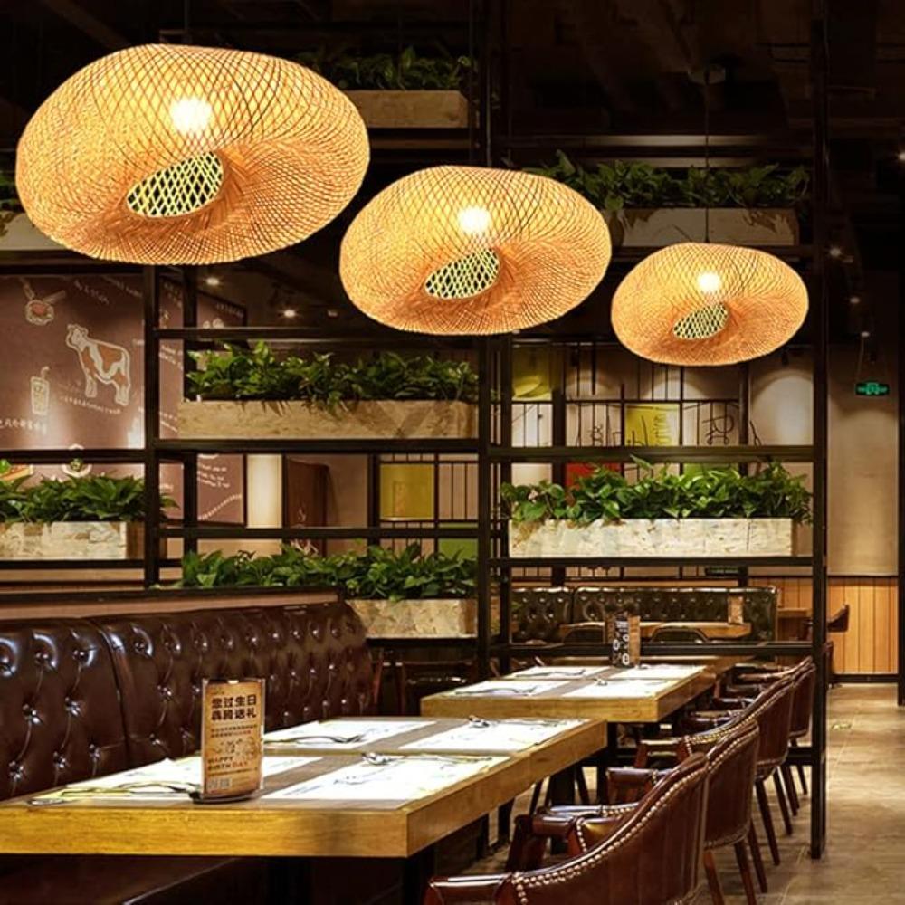40CM E27 Bamboo Pendant Light Chinese Restaurant Hand-Woven Hanging Lamp Zen Tea Room Lantern Rustic Creative B&B Pendant Lamps