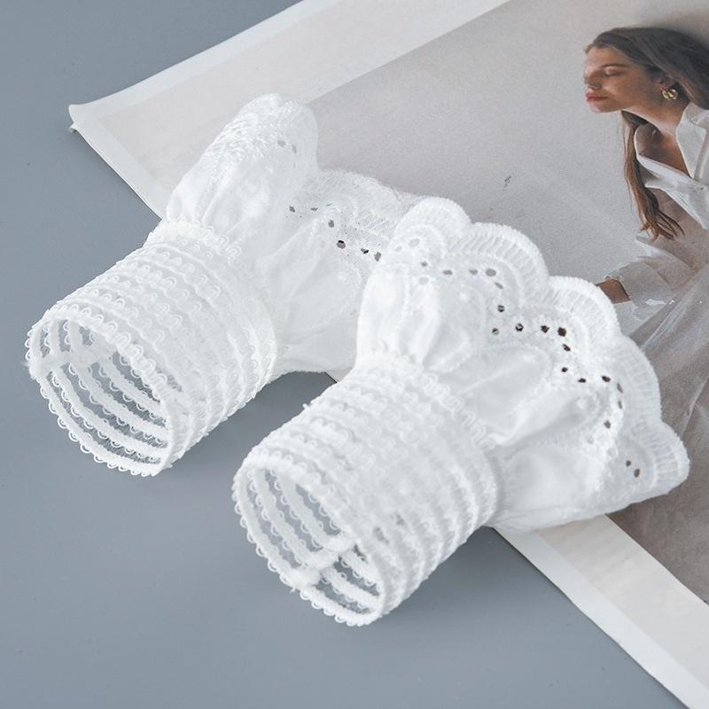 Woman White Ruffles Pleated Fake Sleeves Detachable Cuffs  Clothing Decoration Korean Arm Warmers Fake Flared Sleeves