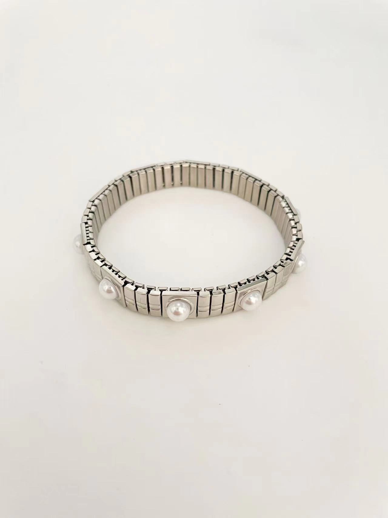 

Модный браслет Muse Pearl Premium Niche Эластичный браслет Браслет не выцветает серебряный