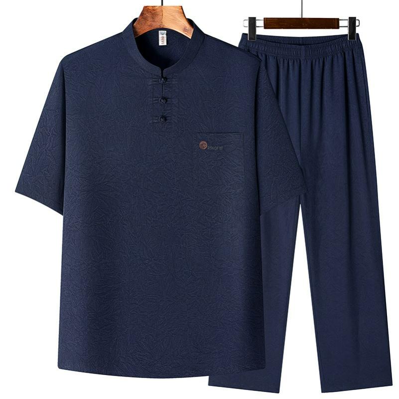 Chinese Style Tang Suit Men's Chinese Style Men's Summer Dad Suit Casual Loose Summer Suit