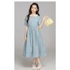 Summer Kids Preppy Student Waisted Party Dresses Child Clothes Teens Peter Pan Girls Daily Wear Button