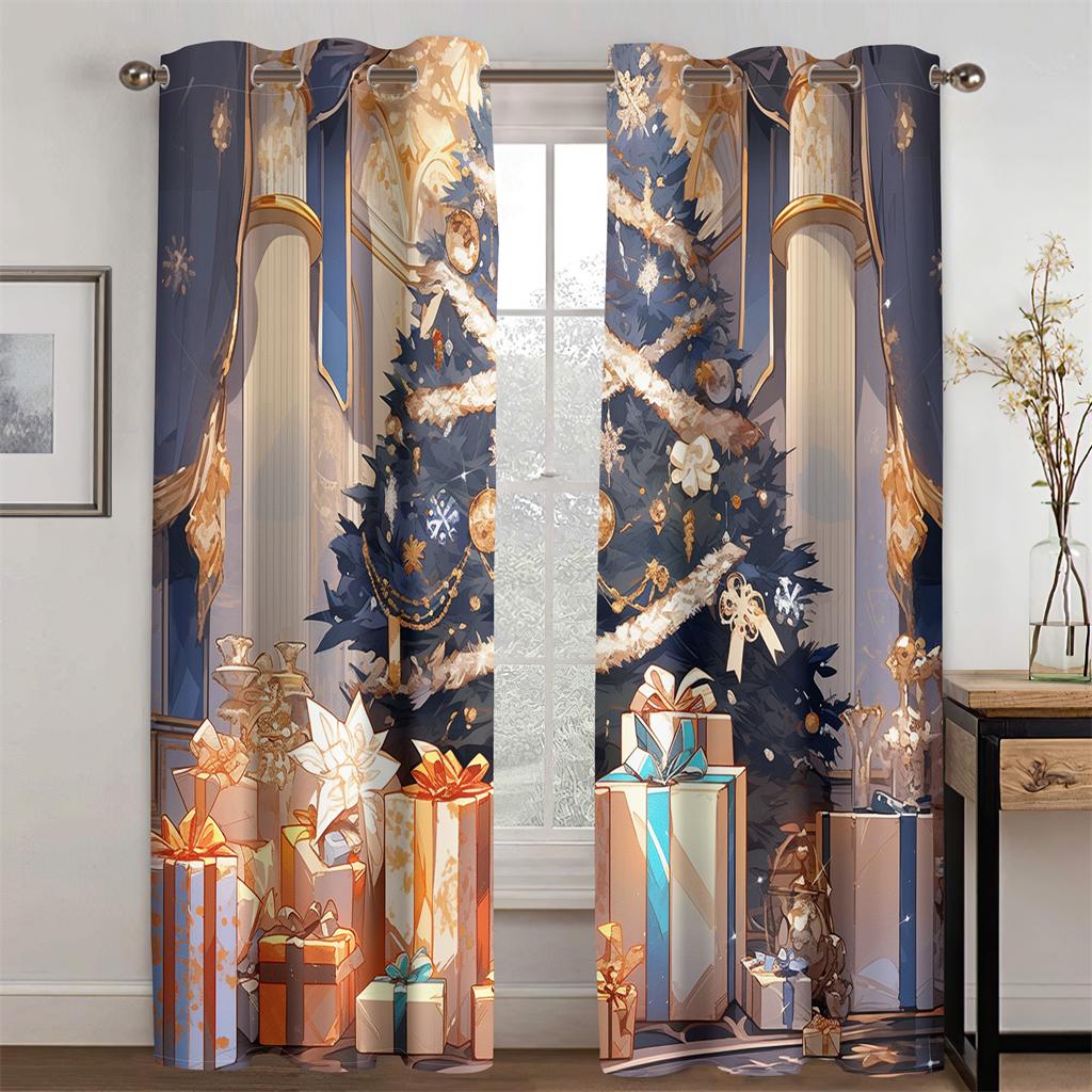 Utsökt Lyxdekor Tecknad Julgransgardiner 2 st Vardagsrum Sovrum Balkong Kök Fönsterdekor Tidsbegränsat erbjudande
