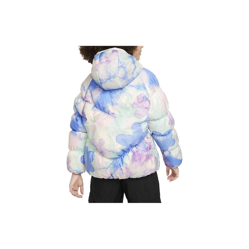 Nike Down Jacket Swoosh Chevron Print Hooded Zipper Casual Kids Jackets Multicolor FZ3436-901