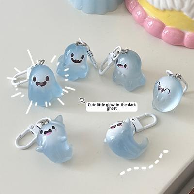 Halloween Luminous Ghost Key Chain Cartoon Jelly Doll Phone Pendant Headphone Case Charm Bag Decor Car Key Ring