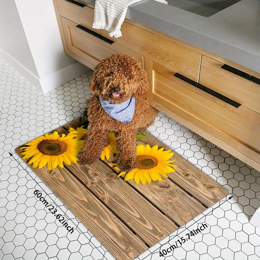 Beautiful Sunflower Print Area Rug, Soft Non-Slip Machine Washable Floor Mat for Kitchen Bathroom Entryway Home Decor