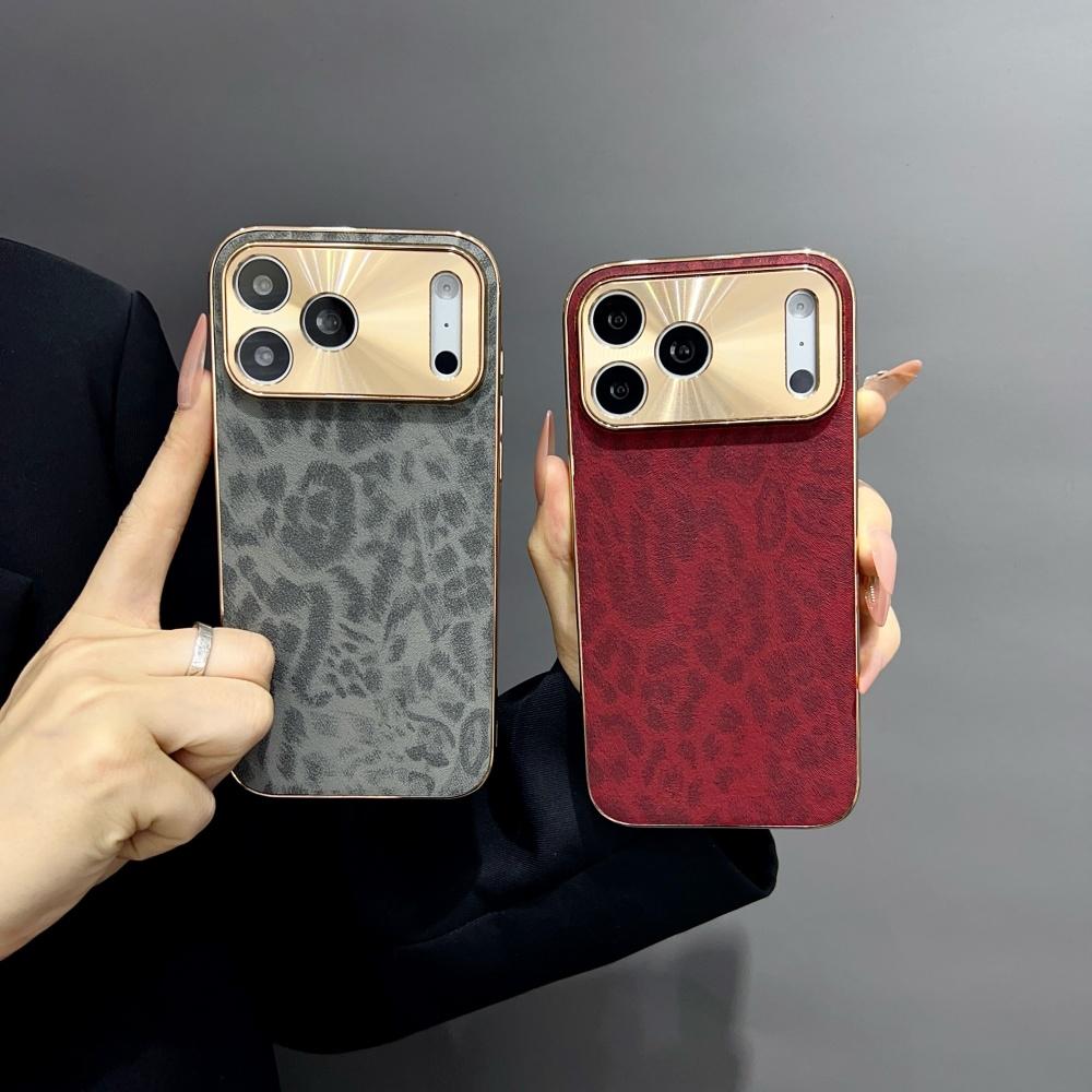 Matte PU Leopard Print Phone Case For iPhone 17 Air 16 15 14 Plus 13 12 11 Pro Max Full Plating Soft Bumper NonSlip Cover