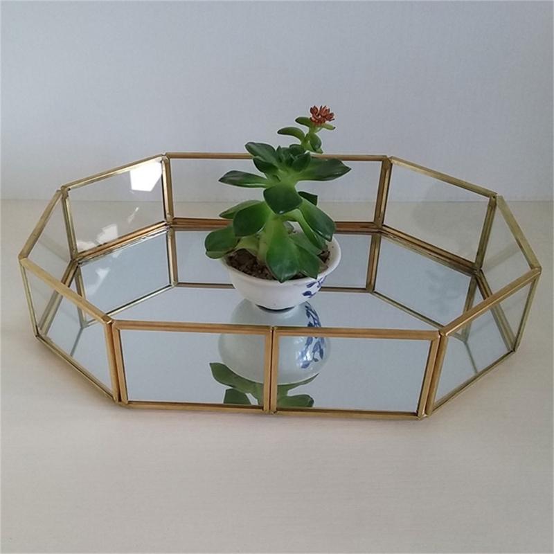 Vassoio in Vetro per Gioielli e Cosmetici Organizer Dorato per Mobiletto del Bagno Con Bordi Arrotondati Sicuri Per la Decorazione della Casa
