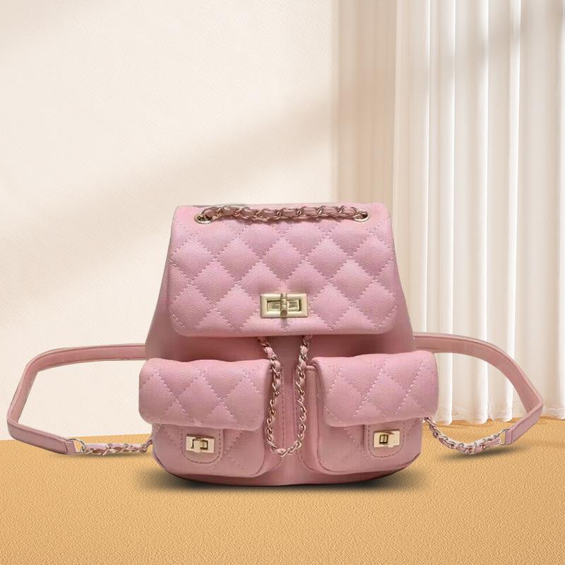 Nuovo zaino a catena in pelle stile Xiaoxiangfeng con rombi in caviale, zaino piccolo alla moda in pelle di mucca, alla moda