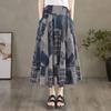 Sibaishe Elastic Waist Color-Block Plaid A-Line Midi Skirt