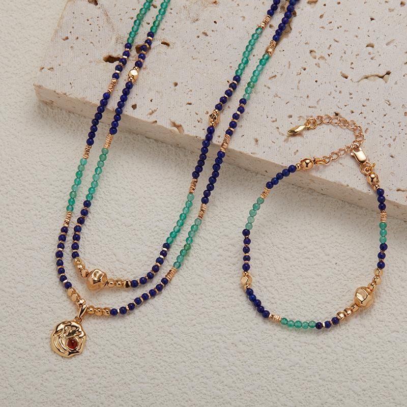 S925 Sterling Silver Irregular Silver Beads Natural Chalcedony Lapis Lazuli Colored Treasure Beaded Necklace Women'S Earrings
