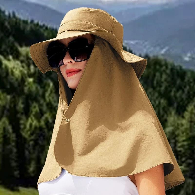 Waterproof Hat Men and Women Big Eaves Shawl Integrated Outdoor Sunscreen Hat Fishing Cover Full Face Mask Sunshade Bucket Hat