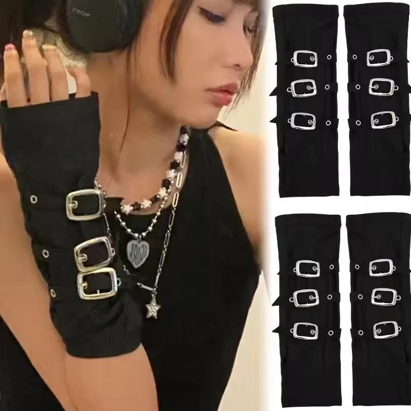 Hip-hop Style Metallic Long Half Finger Gloves for Female Role-playing Stage Performances Elastic Adjustable Personalized Gloves