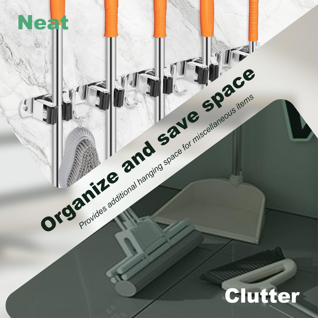 Mop and Broom Organizer Stainless Steel Broom Mop Holder Wall Mounted Strong Broom Mop Holder for Bathroom Kitchen Accessories