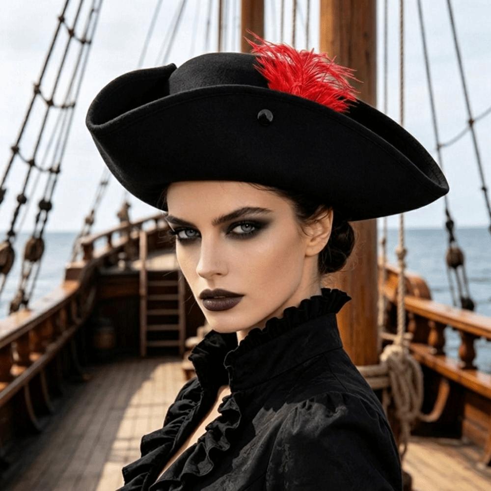 Wide Brim Tricorn Hat Feather Decorated Costume Hat Unisex Fashionable feather hat Halloween Party